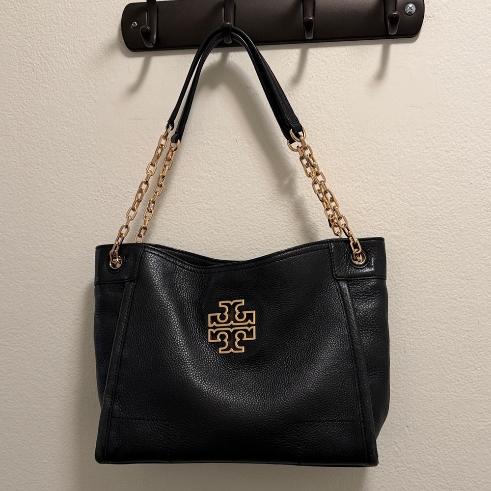 Tory Burch Black Shoulder Bag with Gold Accents